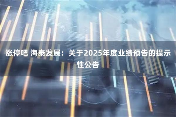 涨停吧 海泰发展：关于2025年度业绩预告的提示性公告